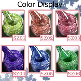 Fannyc Gel Nail Polish Blue Green Yellow Pink 6 Colors Set Glitter Gel Polish Kit