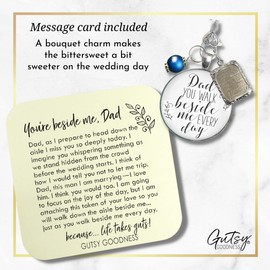 Bouquet Charm for Wedding Customize Memory of Father Dad You Walk Beside Me Every Day Vintage Silver White Glass Pendant Jewelry Loving Memorial on Brides Flowers DIY Photo Template