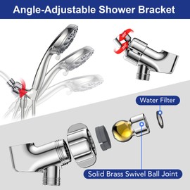 JDO Shower Head Holder for Handheld Shower Head, Adjustable Shower Arm Mount with Universal G1/2 Connectors and Brass Swivel Ball (Chrome)