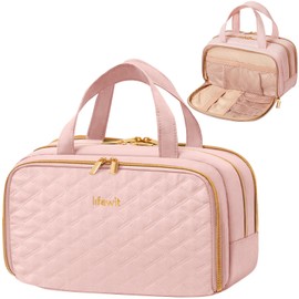 Lifewit Travel Toiletry Bag with Handle, Large Wide-Open Makeup Cosmetic Travel Bag for Toiletries with Multi-compartments, Vacation Essentials, Pink, 5L