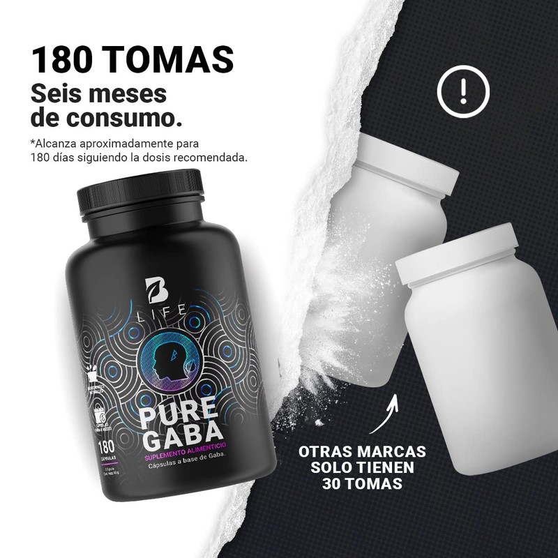 Gaba 500mg de 180 Cápsulas. Ingredientes naturales: Ácido Gamma Aminobutírico.