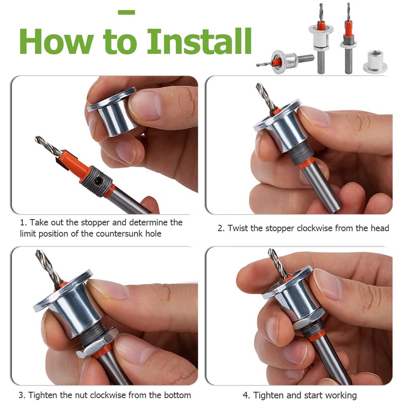 Bestgle 5 Pcs Countersink Drill Bit Set with Depth Stop,