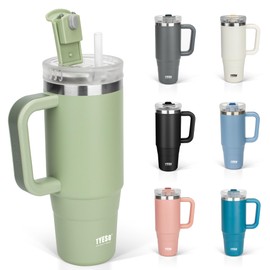 TYESO Tumbler 0.9L Water Bottle, Insulated Stainless Steel Bottle, Water Bottle with Straw, Handle, Jug, Outdoor, Vacuum Insulated, Double Structure, Wide Mouth, Large Capacity, Direct Drink, for