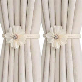 Curtain Ties, Curtain Holders, Curtain Tiebacks, Curtain Tie Backs for Curtains, Flower Curtains, Tieback, Sweet, for Bedroom, Office Decoration (Cream White)