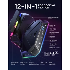 JSAUX RGB Docking Station for Steam Deck (OLED)/ROG Ally/Legion Go, 12-in-1 Handheld Dock with 4K@120Hz HDMI & DisplayPort Gigabit Ethernet USB C 3.2 USB A 3.2/2.0, SD/TF Slots 3.5mm Jack-HB1201S