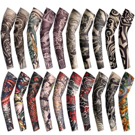 Boao 20 Pcs Men Fake Tattoo Sleeves Elastic Cooling Arm Sleeves UV Protection Sun Arm Cover for Men Women