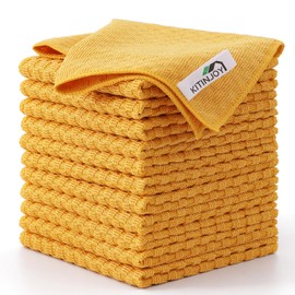 Kitinjoy Microfiber Cleaning Cloth, 12 Pack Soft and No Lint Microfiber Towels Cleaning Supplies, Absorbent Fast Drying Cleaning Rags for Housekeeping, Kitchen, Window, 12 x12 Inches, Yellow