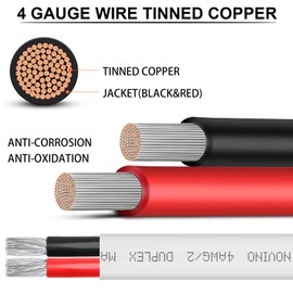 4 Gauge Marine Wire,10ft 4 AWG Duplex Marine Grade Wire Tinned Copper Oxygen-Free Insulated Red& Black Marine Electrical Wire for Boat/Marine/Automotive/RV/Camper/Trailer