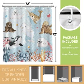 TSLOVER Ocean Animal Shower Curtain,Bluey Bath Curtains,Shower Curtains,Shower Curtains for Bathroom,Bath Curtain,72x72 Inches