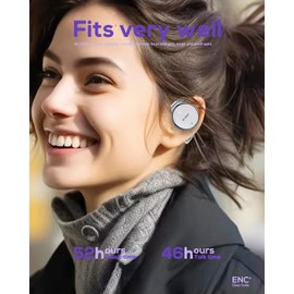 On Ear Headphones Bluetooth 5.4, Open Ear Headphones Wireless Bluetooth Noise Cancellation, Water Drop-Shaped Clip On Sport Headset Bluetooth with 4 Microphones, Comfort Fit Ear Hooks, White