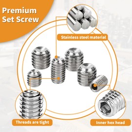 Set Screw Assortment Kit (250 Pcs) - Metric Sizes M3, M4, M5, M6, M8-304 Stainless Steel Cupped & Hex Head Cap Point Grub Screws - Perfect for Door Knobs, Home Repair, Furniture, and More!