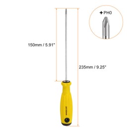 HARFINGTON 2pcs PH0 Phillips Screwdriver #0 9.3" Magnetic Screwdrivers 5.9" CR-V with Ergonomic Handle for DIY Repairing, Yellow