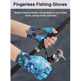 SUJAYU Fishing Gloves - Men & Women's UV Sun Protection Gloves for Kayak, Sailing, Paddling & Rowing - Fly Fishing Accessories (Blue, Medium)