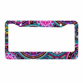Nicokee Decorative License Plate Frame Mandala Multicolor Novelty Car Tag Frame Aluminum Auto License Plate Holder for Men Women