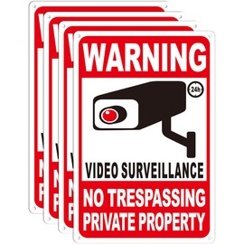 4-Pack Private Property No Trespassing Signs, 12"x8" Outdoor Video Surveillance Signs With Reflective Material for Property Security
