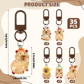 Pokuta 35pcs Capybara Resin Keychain, Key Chains with 5 Different Capybara, 3D Pendant Capybara Charms Bulk for Birthday Classroom Reward