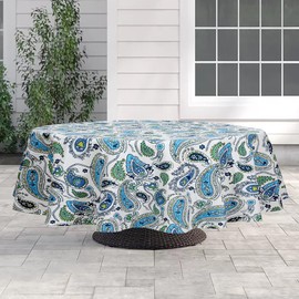 60"x84" Rectangle Tablecloth with Umbrella Hole and Zipper, Washable Waterproof Wrinkle Free Zippered Patio Table Cloths Table Covers for Spring, Summer, Party, Backyard, Picnic, BBQS (Paisley Blue)