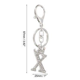 PATIKIL Initial Letter Keychain, Letter X Crown Design Charm with Crystal Diamonds Decorative Alphabet Pendants for Bag Backpack DIY Craft, Silver Tone