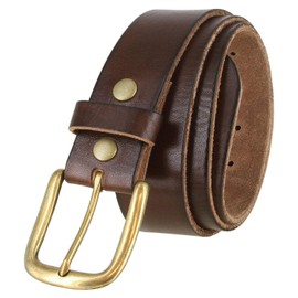 BS040-P3588 One Piece Genuine Full Grain Leather Casual Jean Belt 1-1/2" (38mm) Wide (Brown, 32)