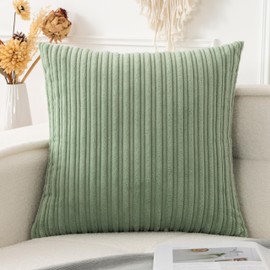 UGASA 20x20 Inch Soft Throw Pillow Cover Corduroy Striped Solid Square Cushion Case Boho Farmhouse for Couch Bedroom Sofa Home, 1 Piece, Sage Green
