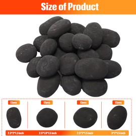 Suzile 48 Pcs Lava Rocks for Fire Pit, 2"-3" Lava Stones firepit Rocks Lightweight Ceramic Fiber Pebble Stones for Indoor Outdoor Gas Fire Pit and Fireplace(Black)