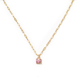 STORYJEWELLERY July Birthstone Red Pendant Necklaces for Women, Dainty Paperclip Chain Necklace with Cubic Zirconia Charm, Trendy Gold Jewelry, Birthday Gifts for Women