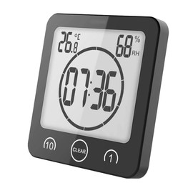 ALIMOTA Reloj de Ducha Digital con cronómetro de Cuenta atrás, higrómetro Impermeable, Monitor de Temperatura y Humedad del baño, Ventosa montada en la Pared (Negro)