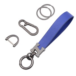 Juedarli Universal Leather Car Keychain Key Holder Clip, D-ring Key Fob Chains Landyard for Belt with a Carabiner and 2 Keyrings for Men and Women