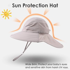 XIAOHAWANG Baby Sun Hat UV Protection Children's Sun Hat with Neck Protection Summer Hat Waterproof Breathable Summer Peaked Cap for Girls Boys, gray