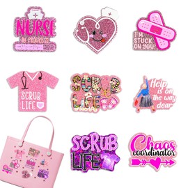 Yudisho 8 Pcs Bling Bag Charms,Cute Acrylic Nurse Life Charms for Bogg Bags,for Simply Southern Beach Tote Bag,Pink Nurse Theme, One size fits all, Plastic, No Gemstone