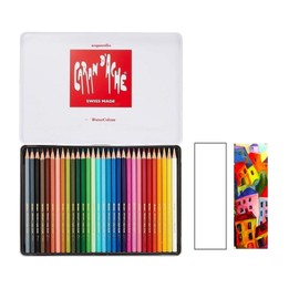 Caran d'Ache Swisscolor Watercolour Pencils in Metal Box, 30 Pieces and 2 Cards