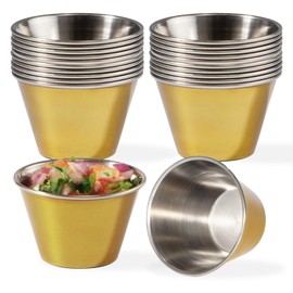 Fit Meal Prep 24 Pack 4 oz Gold Stainless Steel Dipping Sauce Cups, Reusable Metal Ramekins, Commercial Grade Condiment Bowls, Individual Portion Cups, Small Round Au Jus Cup for Home, Restaurant