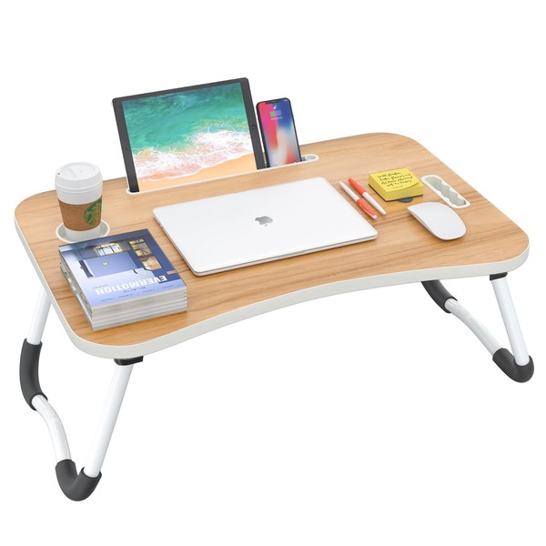 BUYIFY Folding Lap Desk, 23.6 Inch Portable Wood Yellow Laptop
