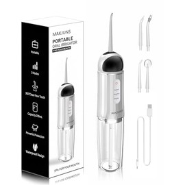 Water-Flosser-Cordless-Teeth-Cleaner MAKJUNS Water Dental Flosser with 3 Modes 4 Jets Rechargeable Dental Oral Irrigator for Home Travel (Premium White)