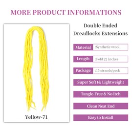 Shinon Dreadlocks Extension 22 Inch Double Ended Dreadlocks Extensions Dreads for Braiding 15 Strands Yellow-71 Handmade Wool Hip-Hop Reggae Braid In Dreads Dreadlock Extensions for Women