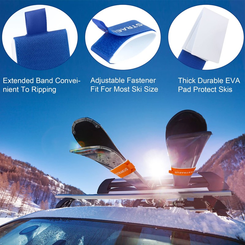 6 pcs Ski Fastener Straps Adjustable Ski Wraps Ties (Blue)…