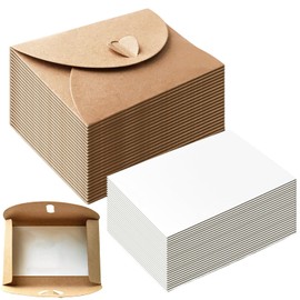 50 Sheets Mini Kraft Paper Envelopes with Cards, Small Blank Paper Cards White and Envelopes with Heart Clasp for Thank You Cards, Invitation, Gift Birthday Cards (B)