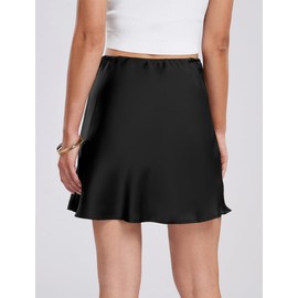 Satin Silk Lace Mini Skirts for Women Casual Low Waist Tie Up Short Skirt Drawstring Waist Wrap Skirt Black