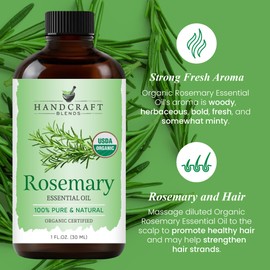 Handcraft Blends Organic Rosemary Essential Oil – 1 Fl Oz – 100% Pure and Natural – Premium Grade Essential Oil for Diffuser and Aromatherapy