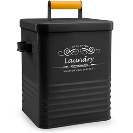 ELITAPRO Laundry Detergent Storage Container with Scoop & Lid - Modern Farmhouse Metal Powder Dispenser for Laundry Room Decor & Accessories - Organization & Storage (Black)