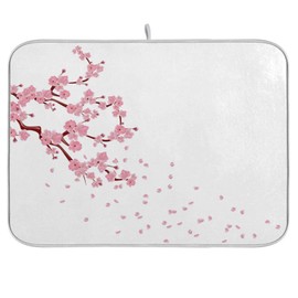ZzWwR Beautiful Pink Cherry Blossoms with Petals Absorbent Dish Drying Mat, 16 x 18 Inches Microfiber Kitchen Countertop Table Protector Multi-purpose Counter Rack Sink Drainer Pad