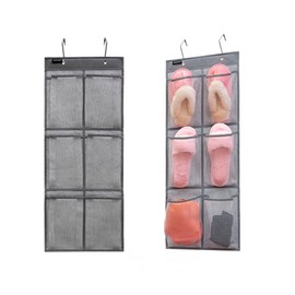 ANZORG 2 Pack Minimalist Black Over The Door Hanging Closet Shoe Holder Organizer with 6 Pockets (Mesh Pockets)