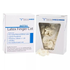 Tech-Med  Pre-Rolled Natural White Latex Finger Cots Medium Disposable 144/Bx