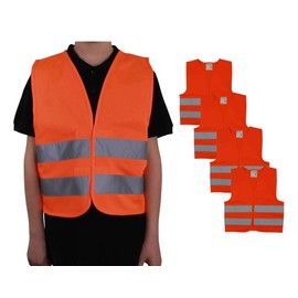 4business Pack of 4 High Visibility Vest Orange Children Size XS 3-6 Years EN 1150 Standardised TÜV-Tested Washable