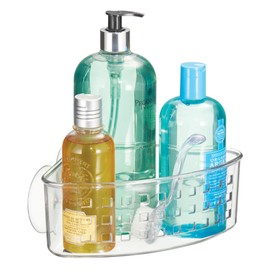 iDesign Plastic Suction Cup Corner Shower Basket for Bathroom Storage - Clear - Made in USA