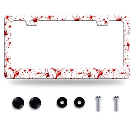 Blood Splattered License Plate Frame White Red Drips License Plate Funny License Plate Holder Stainless Steel Accessories Cars Decoration with 2 Holes Screws Fits Standard Vehicles Size 12.3" x 6.3"