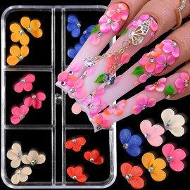 24pcs Handmade Flower Nail Charms Small Flowers Nail Art Charms Pendant Set 3D Acrylic Flower Nail Charms Nails Accessories Flowers Decoration Nail Art Charm Artificial Flowers Nail Design Petals Nail