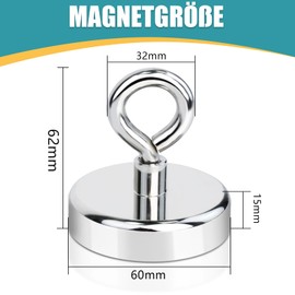 FPMYB Pack of 2 Magnetic Hooks, Extra Strong Magnetic Hooks, 60 mm Neodymium Magnetic Hooks, Eyelet Magnet with Hooks for Cruise, Grill, BBQ, Kitchen, Fridges, Gadgets, Iron Doors, Office