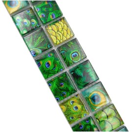 Mosaic Borde Green Wildelife-Look Glass Mosaic Glossy Square Wall Kitchen Bathroom Shower