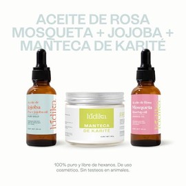 Kit Rosa Mosqueta 50 ml - Jojoba 50 ml - Karité 120 g | Anti Estrías Firmeza Elasticidad y Manchas | Brillo Cabello Anti Frizz | Kit Día de las Madres